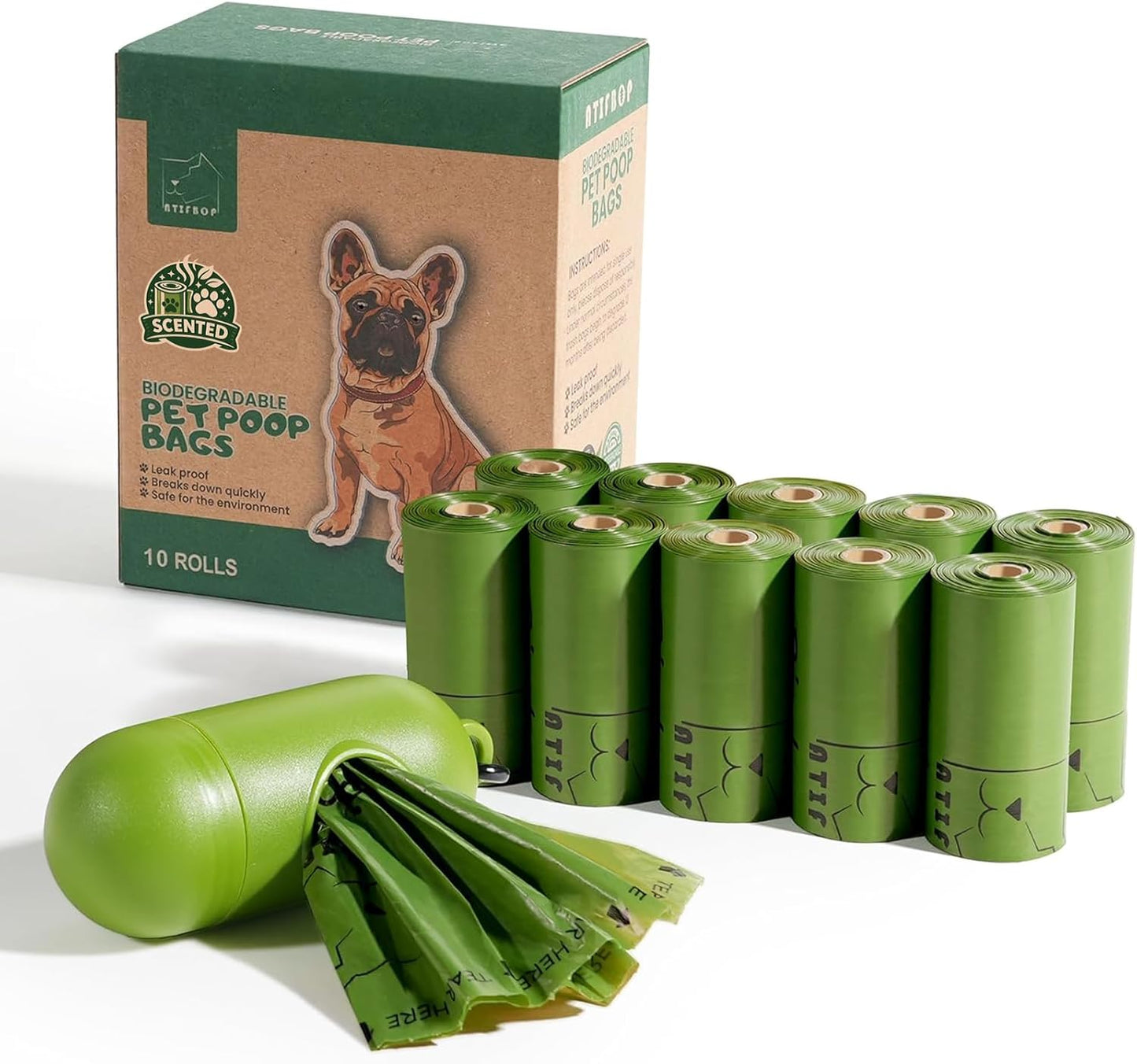 Biodegradable Dog Poop Bags 150 Count 10 Rolls with One Free Dispenser, Thicken and Earth-Friendly Dog Poop Bag Holder (Scented)