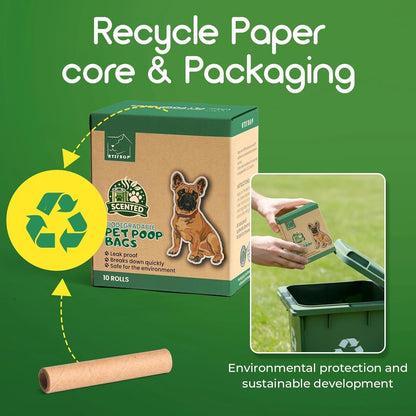 Biodegradable Dog Poop Bags 150 Count 10 Rolls with One Free Dispenser, Thicken and Earth-Friendly Dog Poop Bag Holder (Scented)