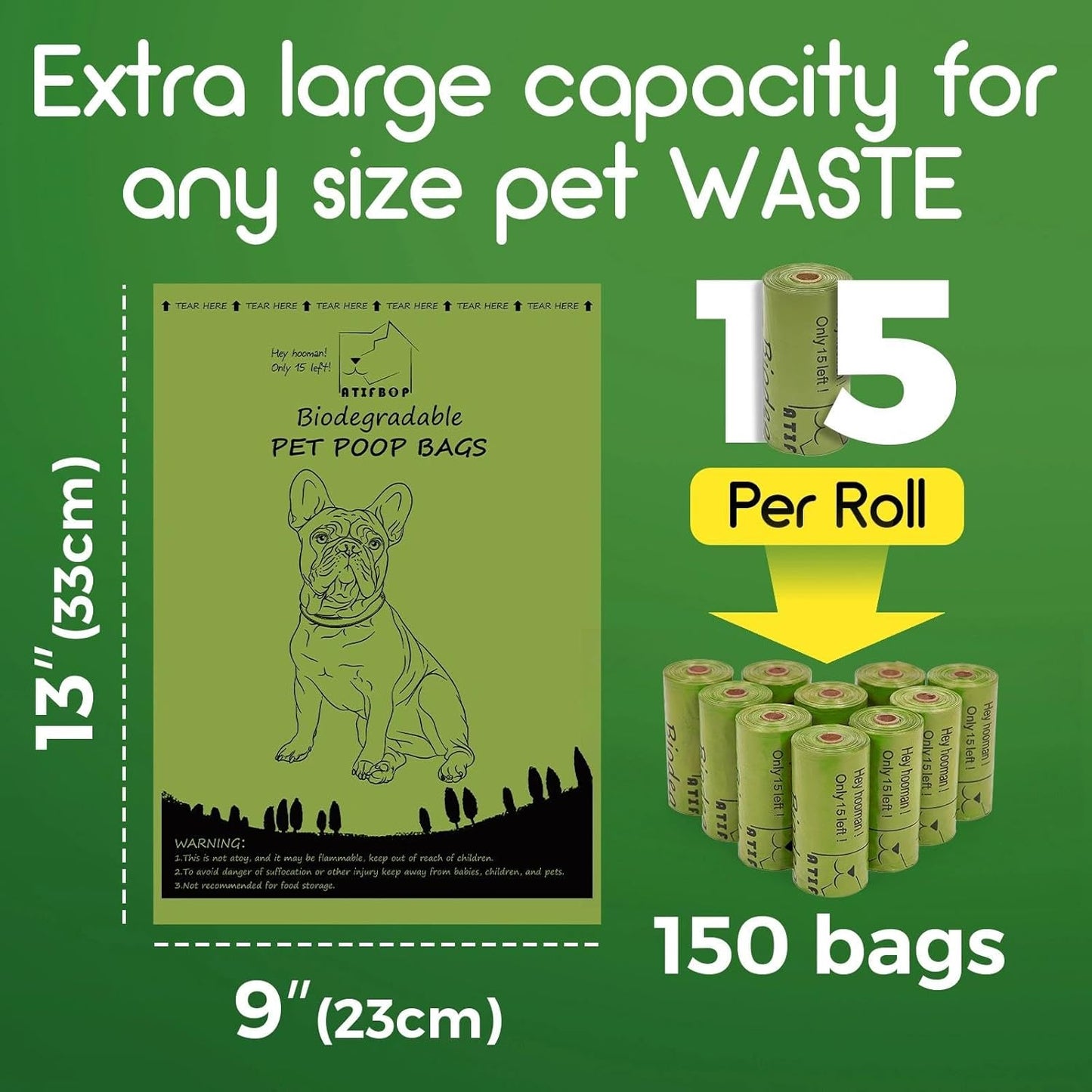 Biodegradable Dog Poop Bags 150 Count 10 Rolls with One Free Dispenser, Thicken and Earth-Friendly Dog Poop Bag Holder (Scented)