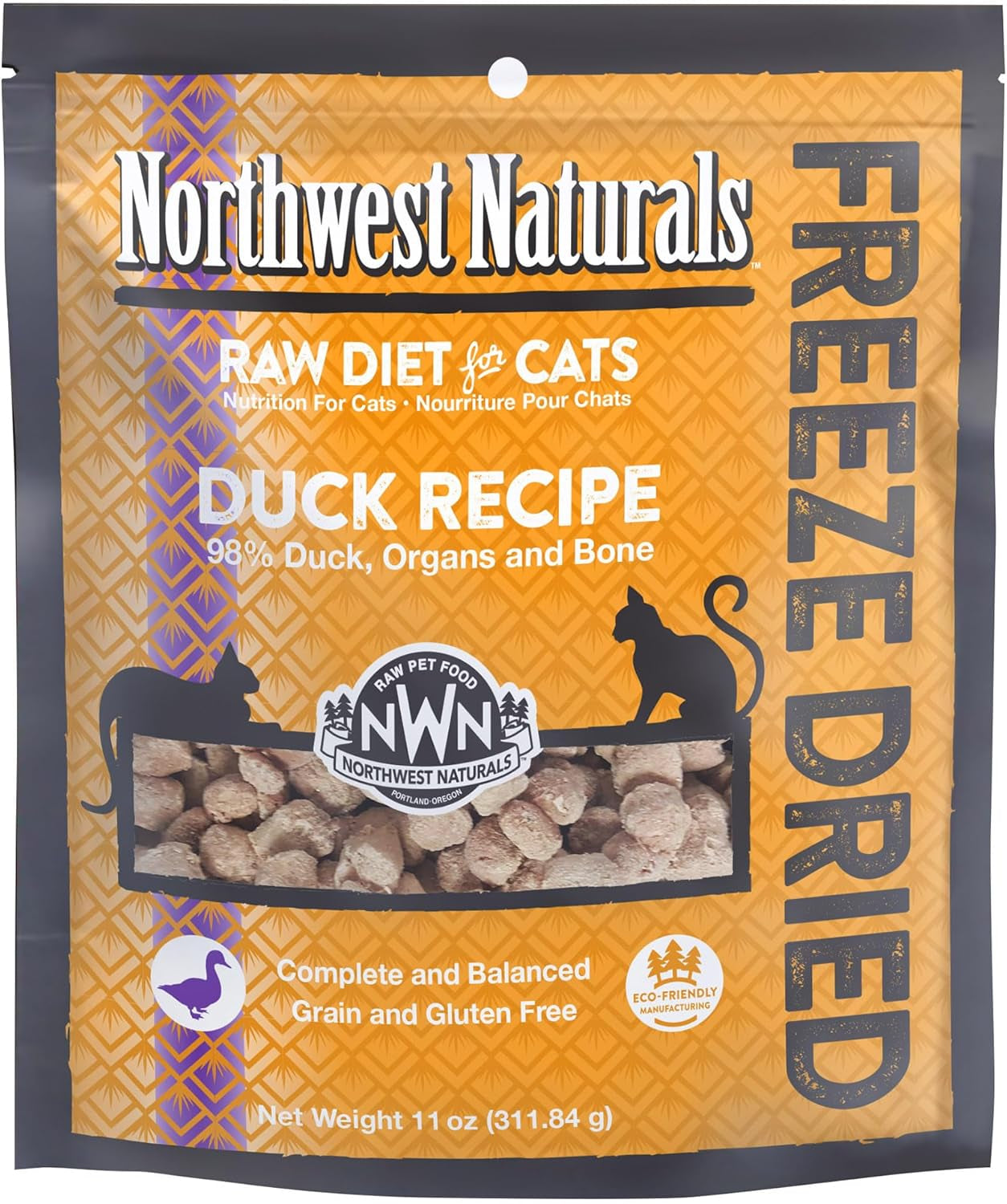 Freeze-Dried Duck Cat & Kitten Food – Bite-Sized Nibbles – Healthy, Limited, Human-Grade Ingredients, All-Natural, High-Protein – Complete & Balanced, Grain-Free – 11 Oz (Pack of 3)
