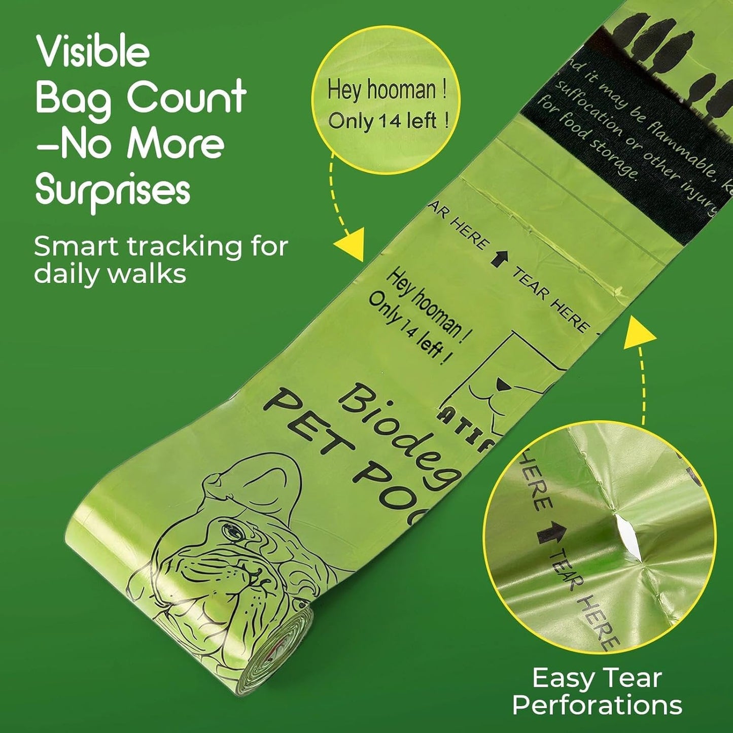 Biodegradable Dog Poop Bags 150 Count 10 Rolls with One Free Dispenser, Thicken and Earth-Friendly Dog Poop Bag Holder (Scented)